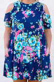 Floral Plus Size Cold Shoulder Ruffle Pocket Mini Dress