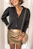 Frilled V Neckline Buttoned French Shirt