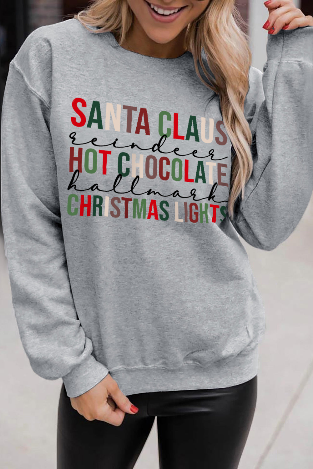 Christmas Letter Round Neck Shift Casual sweatshirt