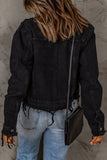 Black Frayed Trim Button Down Denim Jacket