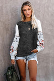 Contrast Printed Sleeve Knit Sweatshirts