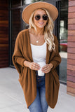 Waffle Knit Open Front Rounded Hem Cardigan
