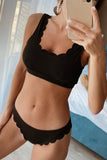 Scalloped Low Neck Ribbed Bikini Set
