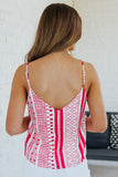 Boho Print V Neck Front Buttons Thin Straps Tank
