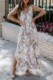 Romantic V-Neck Printed Sleeveless Slit Maxi Dress