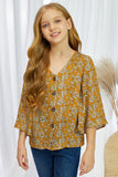 V Neck Ruffled Sleeve Buttons Girl's Blouse