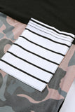 Camo Stripes Patchwork Long Sleeve Top with Pocket