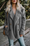 Khaki Fleece Open Front Coat with Pockets