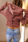 Lapel Collar Thumb Hole Sleeve Hooded Jacket