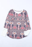 Khaki Geometric Aztec Solid Contrast Top