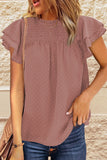 Tiered Sleeve Frilled Neck Dotted Top