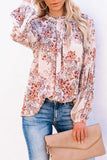 Floral Print Ruffled Neckline Puff Sleeve Blouse