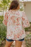 Split V Neck Floral Plus Size Blouse with Ruffles
