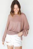 Pink Ribbed Drawstring Ruched Dolman Sleeve Top