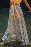 Boho Floral Print Elastic High Waist Pleated A Line Maxi Skirt