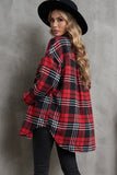 Red Grid Print Boyfriend Shirt Coat