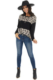 Latter Colorblock Leopard Print Long Sleeve Top