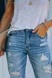 Light Blue Washed Ripped Straight Legs Jeans