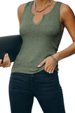 Split Neck Ribbed Knit Tank Top