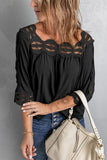 Black Crochet Trim Hollow-out Blouse