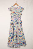 Multicolor Boho Floral Print Asymmetric Hem High Waist Long Dress