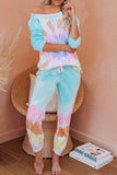 Multicolor Cotton Blend Pocket Tie-dye Loungewear Set