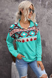 Aztec Print Colorblock Zipper Collar Sweatshirt