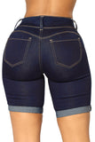 Roll Up Cuffs Dark Denim Bermuda Shorts