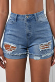 Distressed Ripped Rolled Hem Black Denim Shorts
