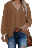 Swiss Dot V Neck Long Sleeve Blouse