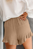 Khaki High Waist Pocketed Ruffle Shorts