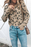 Ribbed Round Neck Leopard Sweater