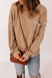 Khaki Contrast Stitching Trim Waffle Knit Pullover