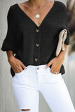 V Neck Button Front Crinkled Blouse