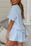 Stripe Print T-shirt and Elastic Waist Shorts Set