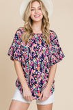 color Crisscross Back Floral Blouse