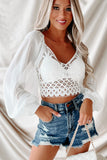 Puff Sleeves Lace Backless Crop Top
