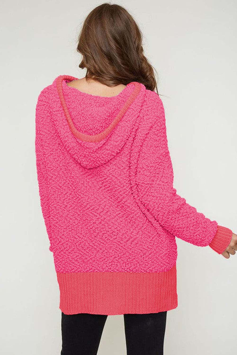 Loose Popcorn Textured Hooded Sweater