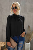 Frilled Mock Neck Balloon Sleeve Blouse
