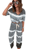 Two-Piece Tie-dye V-Neck Top Elastic Waist Pants Set