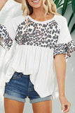 Wine Leopard Stitching Pleated Casual Top