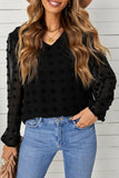 Black Swiss Dot Bubble Sleeve Blouse