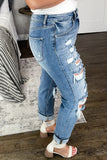 Sky Blue Plus Size Distressed Slit Vintage Jeans