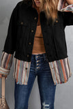 Black Button Up Pockets Striped Color Block Corduroy Jacket