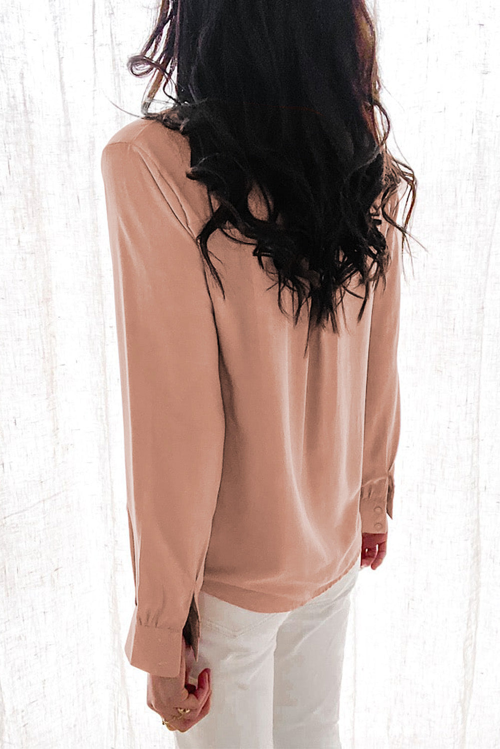 Solid Color Lace Frilled Trims Long Sleeve Shirt