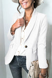 White Lapel Collar Button Pocket Blazer