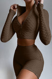 Two-piece Solid Zipper Up Workout Sports Wear