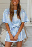 Stripe Print T-shirt and Elastic Waist Shorts Set