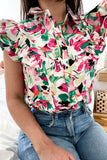 Floral Print Ruffled Sleeveless Shirt