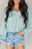 Loose Fit Ribbed V Neck Hoodie
